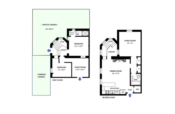 A sample custom floorplan done by the Hauseit team of a duplex apartment with outdoor space in NYC.