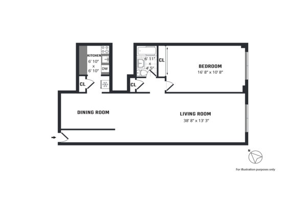 A sample custom floorplan for a oddly configured apartment in NYC.